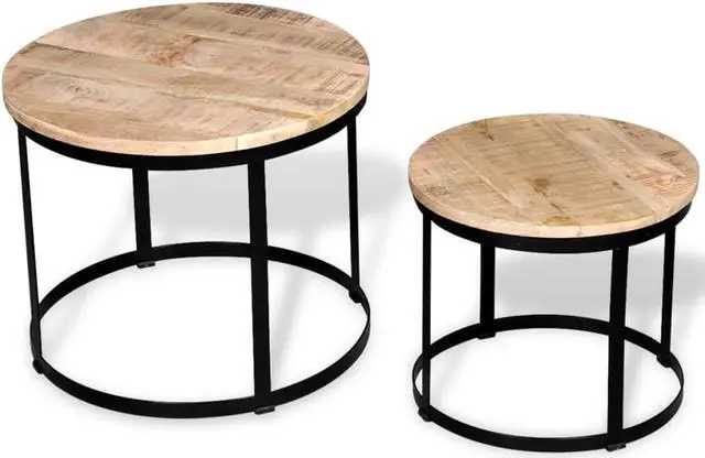 Alt view image 5 of 13 - vidaXL Coffee Table Set 2 Piece Round End Table Side Table Solid Wood Mango