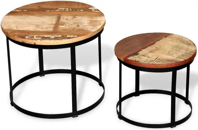 Alt view image 2 of 12 - vidaXL Coffee Table Set 2 Piece Round End Table Side Table Solid Wood Reclaimed