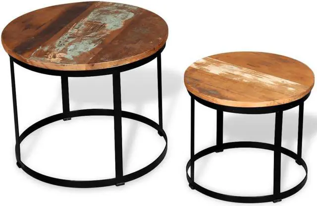 Alt view image 4 of 12 - vidaXL Coffee Table Set 2 Piece Round End Table Side Table Solid Wood Reclaimed