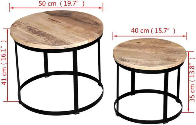 Alt view image 7 of 13 - vidaXL Coffee Table Set 2 Piece Round End Table Side Table Solid Wood Mango