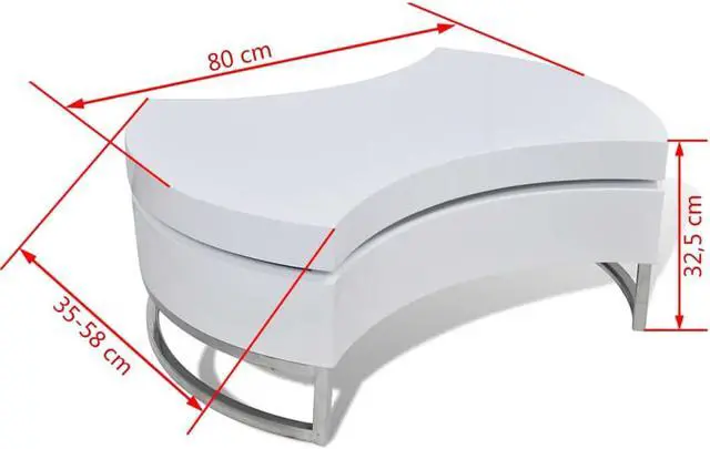 Alt view image 6 of 10 - vidaXL Coffee Table Shape-Adjustable High Gloss White Side End Storage Table