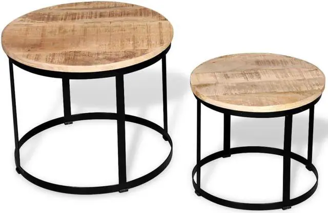 Alt view image 3 of 13 - vidaXL Coffee Table Set 2 Piece Round End Table Side Table Solid Wood Mango