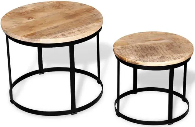 Alt view image 2 of 13 - vidaXL Coffee Table Set 2 Piece Round End Table Side Table Solid Wood Mango