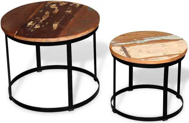 Alt view image 5 of 12 - vidaXL Coffee Table Set 2 Piece Round End Table Side Table Solid Wood Reclaimed