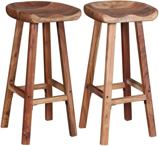 Alt view image 5 of 19 - vidaXL 2x Bar Stool Solid Acacia Wood Kitchen Counter Pub Chair Seat Furniture