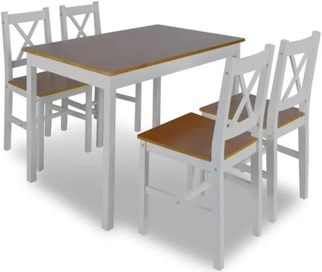 Alt view image 2 of 13 - vidaXL Kitchen Dining Set Brown Wooden Furniture Lacquered Table and 4 Chairs