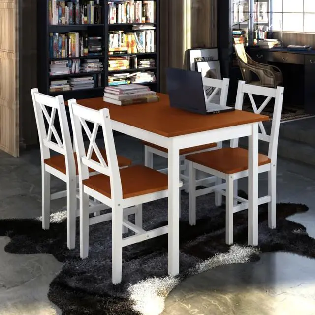 Main image of vidaXL Kitchen Dining Set Brown Wooden Furniture Lacquered Table and 4 Chairs