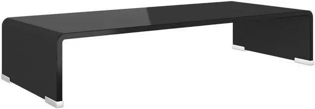 Alt view image 3 of 4 - vidaXL TV Stand / Monitor Riser Glass Black 23.6"x9.8"x4.3"