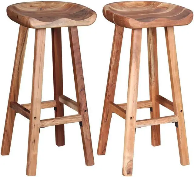 Main image of vidaXL 2x Bar Stool Solid Acacia Wood Kitchen Counter Pub Chair Seat Furniture