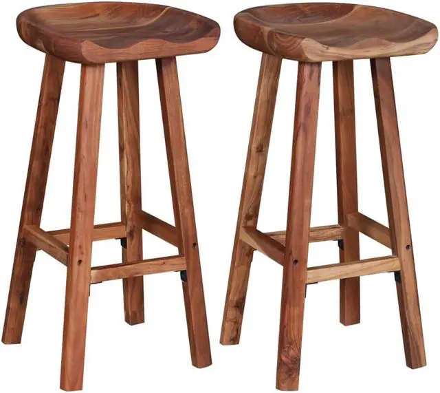 Alt view image 4 of 19 - vidaXL 2x Bar Stool Solid Acacia Wood Kitchen Counter Pub Chair Seat Furniture