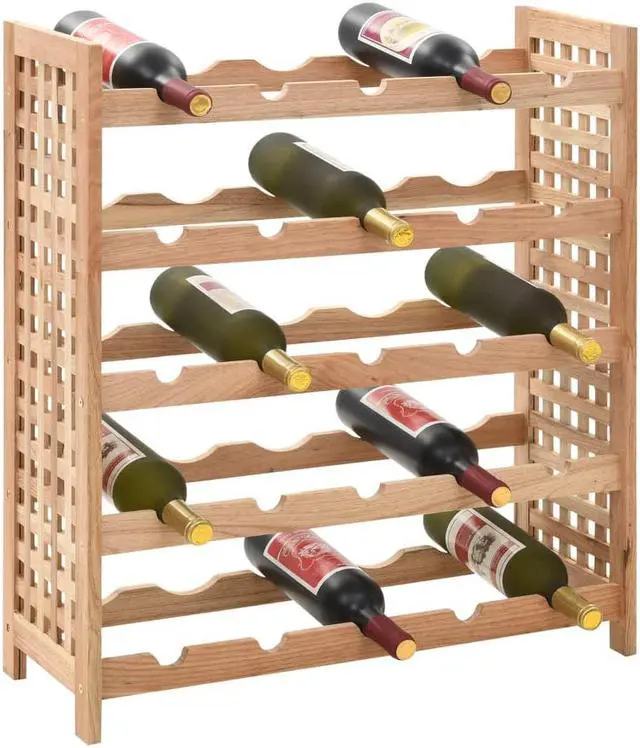 Alt view image 2 of 14 - vidaXL Wine Rack for 25 Bottles Solid Walnut Wood 24.8"x9.8"x28.7"