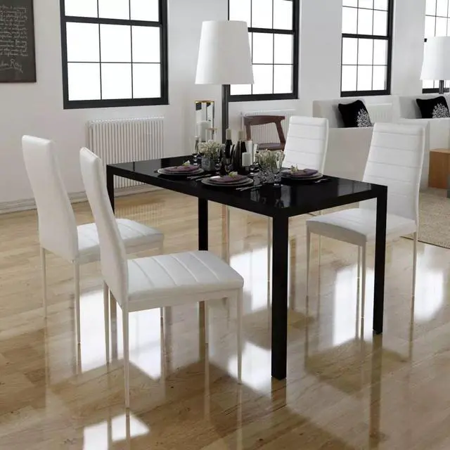 Alt view image 7 of 10 - vidaXL Five Piece Dining Table and Chair Set Black and White