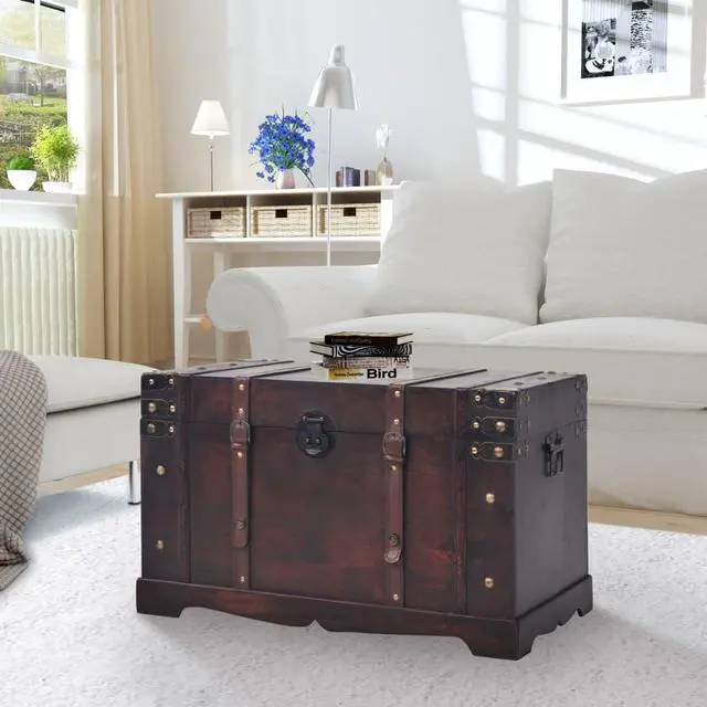 Main image of vidaXL Vintage Treasure Chest Wood Storage Trunk Organizer Box Side Stand