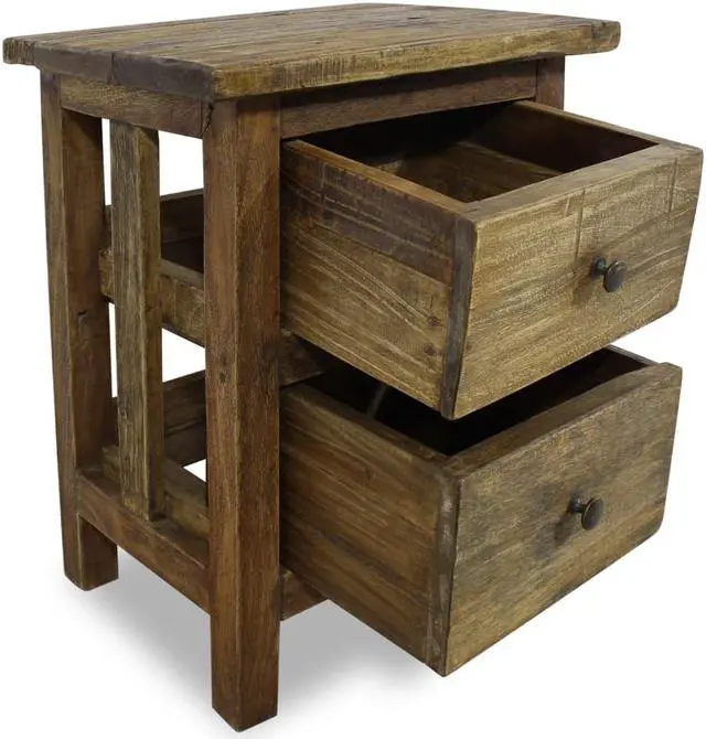 Alt view image 19 of 20 - vidaXL Nightstand Accent End Table with Storage Drawers Solid Reclaimed Wood
