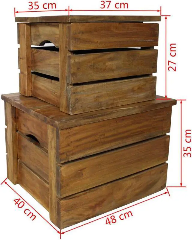 Alt view image 7 of 20 - vidaXL Solid Reclaimed Wood Storage Crate Set 2 Piece Box Trunk Toy Organizer