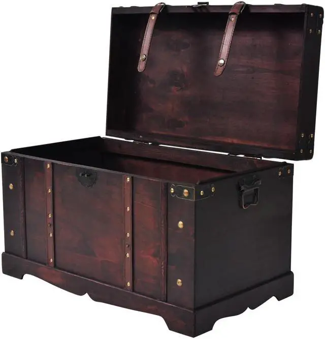 Alt view image 6 of 11 - vidaXL Vintage Treasure Chest Wood Storage Trunk Organizer Box Side Stand