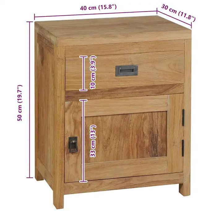 Alt view image 11 of 14 - vidaXL Bedside Cabinet Solid Teak 15.7"x11.8"x19.7"