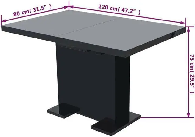 Alt view image 4 of 7 - vidaXL Extendable Dining Table High Gloss Black Kitchen Dining Room Dinner