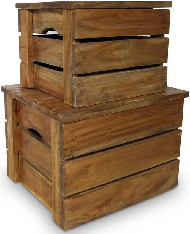 Main image of vidaXL Solid Reclaimed Wood Storage Crate Set 2 Piece Box Trunk Toy Organizer