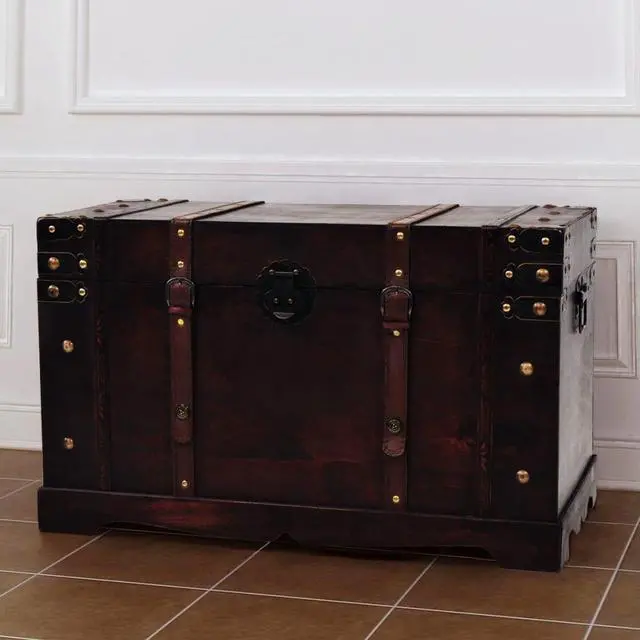 Alt view image 5 of 11 - vidaXL Vintage Treasure Chest Wood Storage Trunk Organizer Box Side Stand