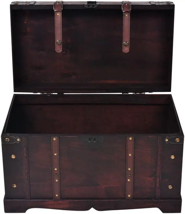 Alt view image 7 of 11 - vidaXL Vintage Treasure Chest Wood Storage Trunk Organizer Box Side Stand