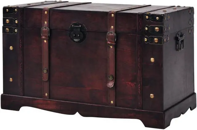 Alt view image 2 of 11 - vidaXL Vintage Treasure Chest Wood Storage Trunk Organizer Box Side Stand