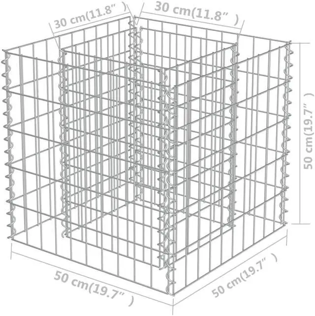 Alt view image 7 of 10 - vidaXL Gabion Raised Bed Galvanized Steel 19.7"x19.7"x19.7" Stone Baskets Cage