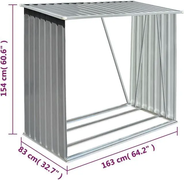 Alt view image 7 of 11 - vidaXL Firewood Rack Log Storage Holder Stand with Roof Galvanized Steel 64.2"