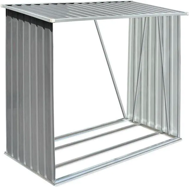 Alt view image 2 of 11 - vidaXL Firewood Rack Log Storage Holder Stand with Roof Galvanized Steel 64.2"