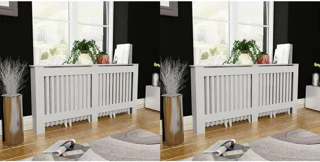 Main image of vidaXL Radiator Cover Cabinet 2 Pcs Radiator Guard for Home Office White MDF
