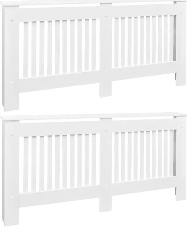 Alt view image 2 of 7 - vidaXL Radiator Cover Cabinet 2 Pcs Radiator Guard for Home Office White MDF