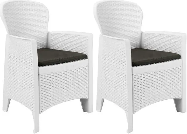 Main image of vidaXL Patio Chairs 2 Pcs Dining Chair with Cushion White Plastic Rattan Look