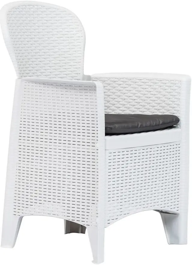 Alt view image 2 of 14 - vidaXL Patio Chairs 2 Pcs Dining Chair with Cushion White Plastic Rattan Look