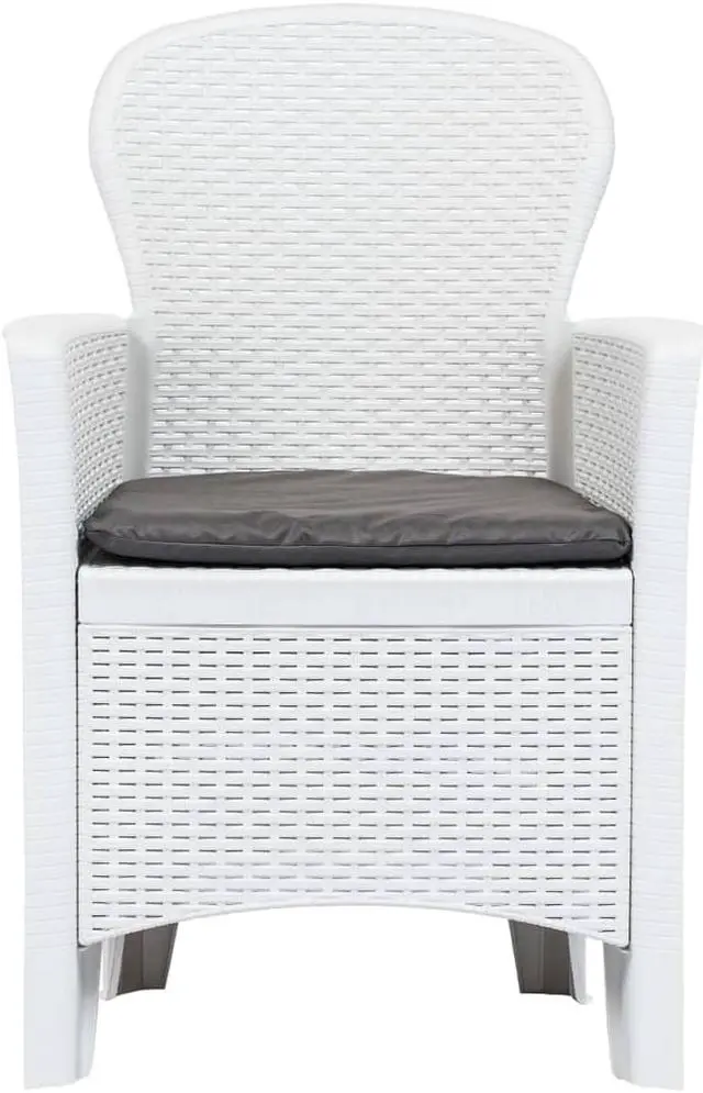 Alt view image 4 of 14 - vidaXL Patio Chairs 2 Pcs Dining Chair with Cushion White Plastic Rattan Look