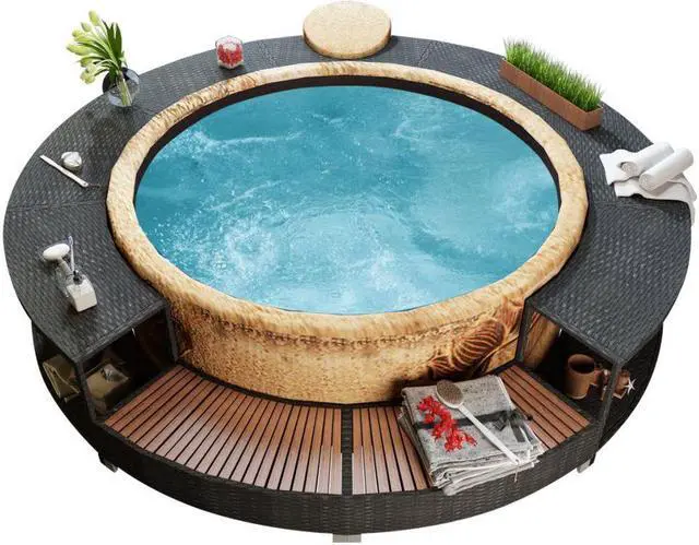 Alt view image 4 of 6 - vidaXL Spa Surround Poly Rattan Black