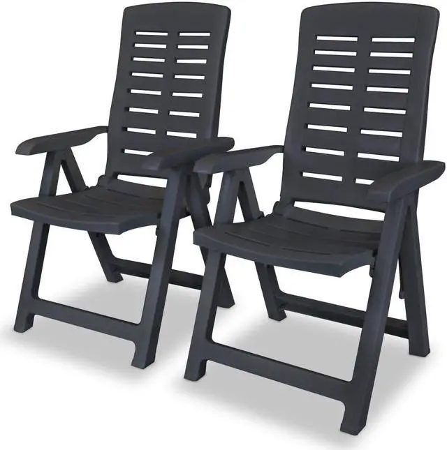 Alt view image 5 of 14 - vidaXL Reclining Garden Chairs 2 pcs Plastic Anthracite