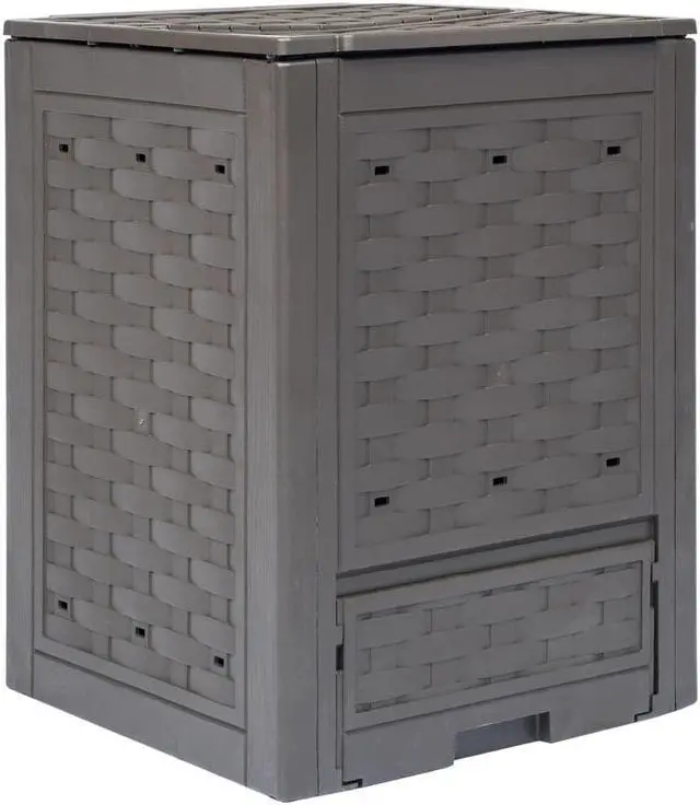 Main image of vidaXL Garden Composter Trash Can Compost Bin with Lid Brown Plastic Rattan