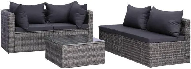 Alt view image 3 of 7 - vidaXL Patio Sofa Set Sectional Sofa Outdoor Furniture 5 Piece Poly Rattan Gray