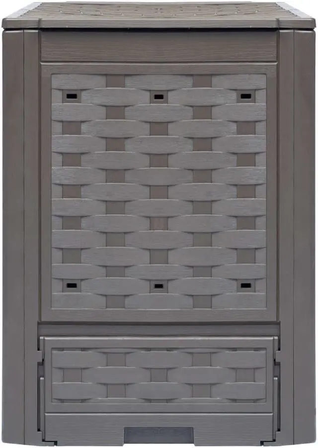 Alt view image 3 of 11 - vidaXL Garden Composter Trash Can Compost Bin with Lid Brown Plastic Rattan
