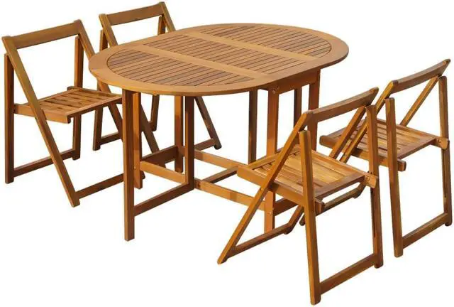 Alt view image 5 of 11 - vidaXL 5 Piece Folding Outdoor Dining Set Solid Acacia Wood