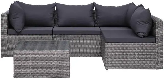 Main image of vidaXL Patio Sofa Set Sectional Sofa Outdoor Furniture 5 Piece Poly Rattan Gray