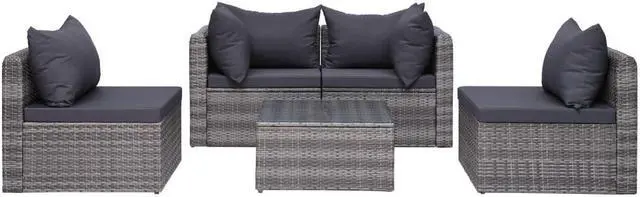 Alt view image 4 of 7 - vidaXL Patio Sofa Set Sectional Sofa Outdoor Furniture 5 Piece Poly Rattan Gray