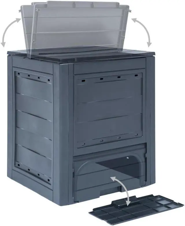 Alt view image 5 of 11 - vidaXL Garden Composter Trash Can Outdoor Compost Bin with Lid Gray Plastic