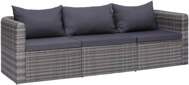 Alt view image 5 of 7 - vidaXL 3 Piece Garden Sofa Set with Cushions Gray Poly Rattan