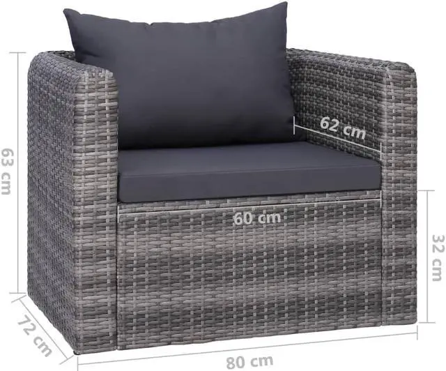 Alt view image 6 of 14 - vidaXL Patio Chair All Weather Outdoor Furniture with Cushion Poly Rattan Gray