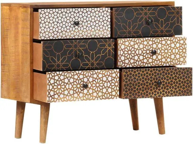 Alt view image 14 of 16 - vidaXL Sideboard with Printed Pattern Drawer Cupboard Cabinet Solid Wood Mango