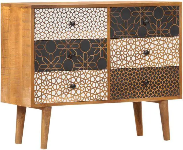 Alt view image 12 of 16 - vidaXL Sideboard with Printed Pattern Drawer Cupboard Cabinet Solid Wood Mango