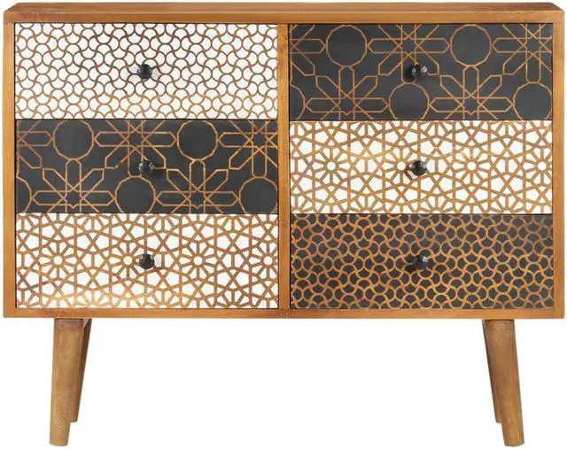 Alt view image 13 of 16 - vidaXL Sideboard with Printed Pattern Drawer Cupboard Cabinet Solid Wood Mango