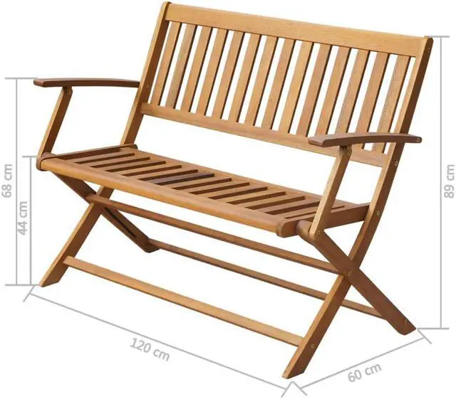 Alt view image 4 of 10 - vidaXL Folding Garden Bench Patio Wooden Bench with Armrest Solid Wood Acacia