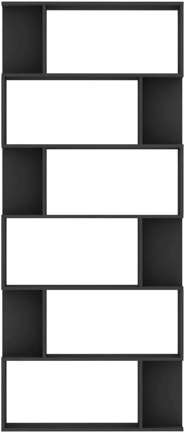 Alt view image 5 of 10 - vidaXL Book Cabinet/Room Divider Black Engineered Wood Bookshelf Highboard
